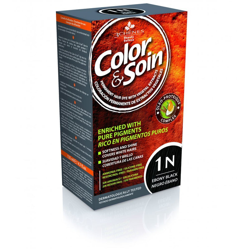 COLOR&SOIN Ilgalaikiai plaukų dažai be agresyvių medžiagų Nr.1N, Juodmedžio juoda spalva 135ml