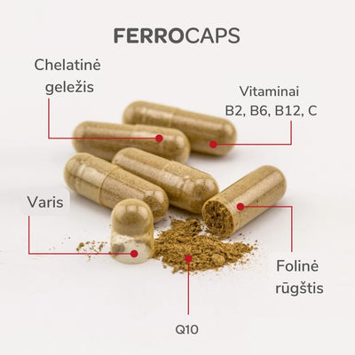 FERROCAPS su kofermentu Q10 augalinės kapsulės N60