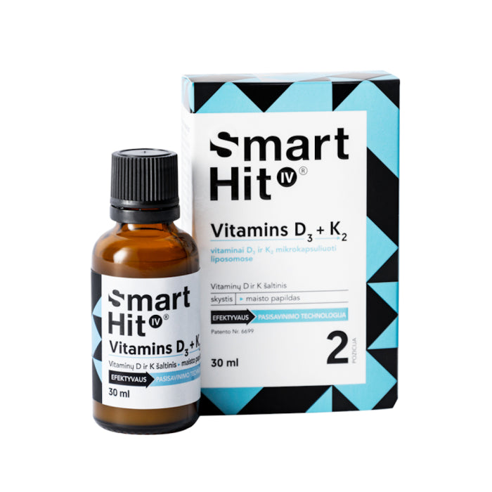 SMART HIT Vitaminas D3 + K2, abrikosų ir vanilės skonio, 30 ml