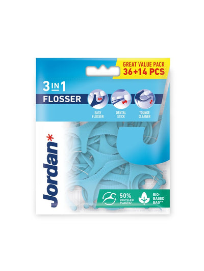 Jordan Tarpdančių siūlai su laikikliu 3-in-1 Flosser N36