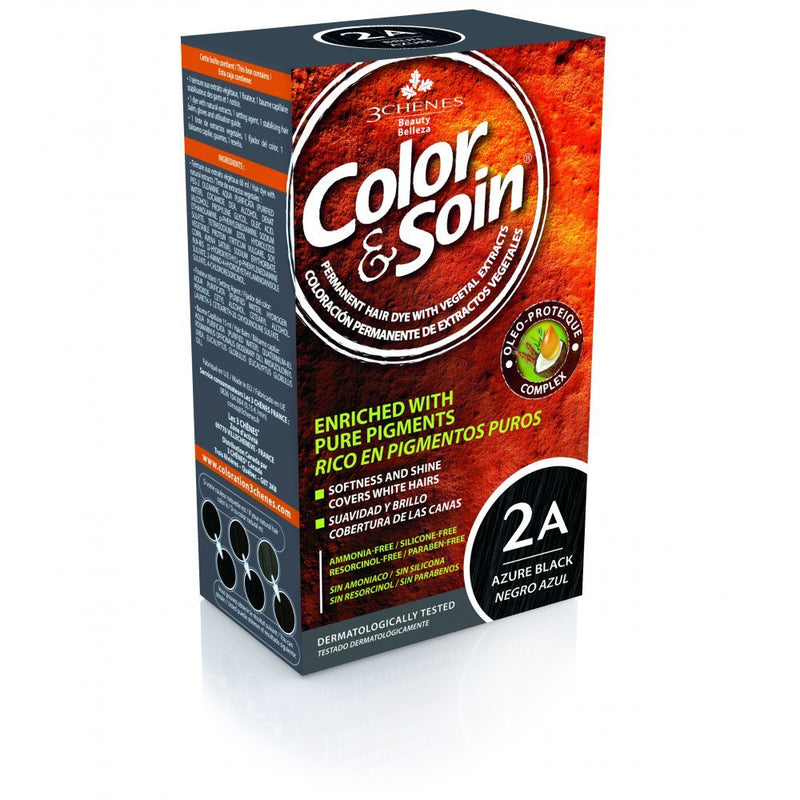 COLOR&SOIN Ilgalaikiai plaukų dažai be agresyvių medžiagų Nr.2A, Azuro juoda spalva 135ml 