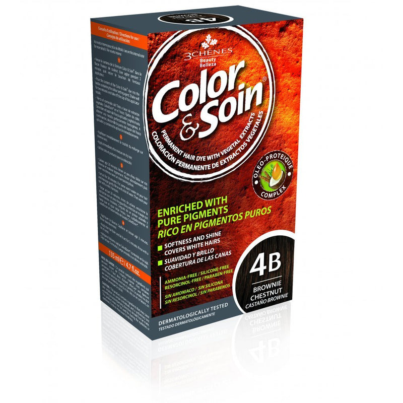 COLOR&SOIN Ilgalaikiai plaukų dažai be agresyvių medžiagų Nr.4B, Ruda kaštoninė spalva 135ml