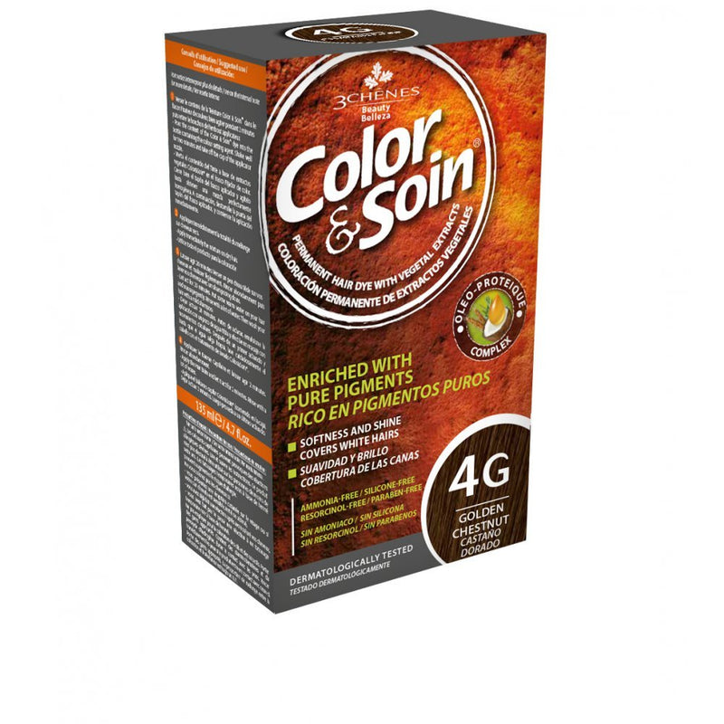 COLOR&SOIN Ilgalaikiai plaukų dažai be agresyvių medžiagų Nr.4G, Auksinio kaštono spalva 135ml