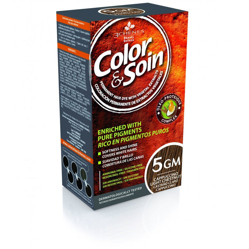 COLOR&SOIN Ilgalaikiai plaukų dažai be agresyvių medžiagų Nr.5GM, Kapučino šviesi kaštoninė spalva 135ml