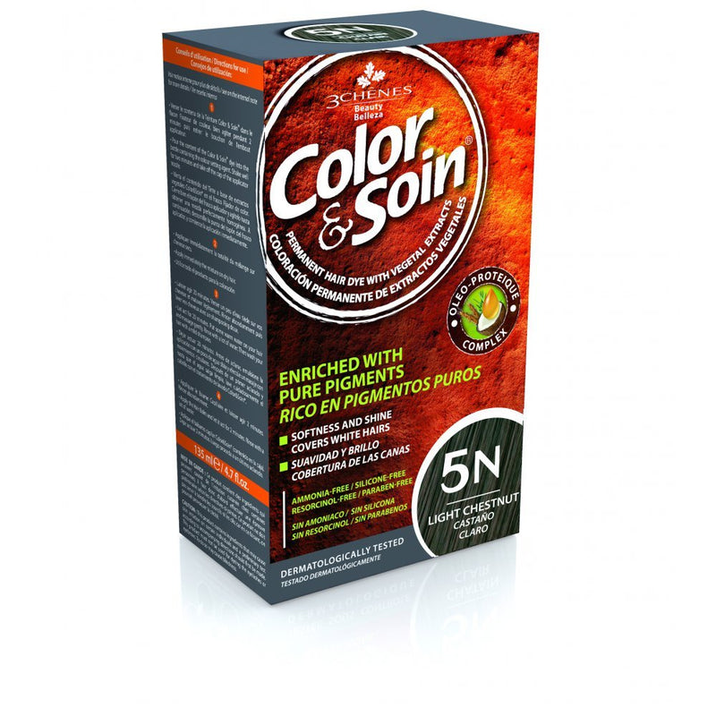 COLOR&SOIN Ilgalaikiai plaukų dažai be agresyvių medžiagų Nr.5N, Šviesi kaštoninė spalva 135ml