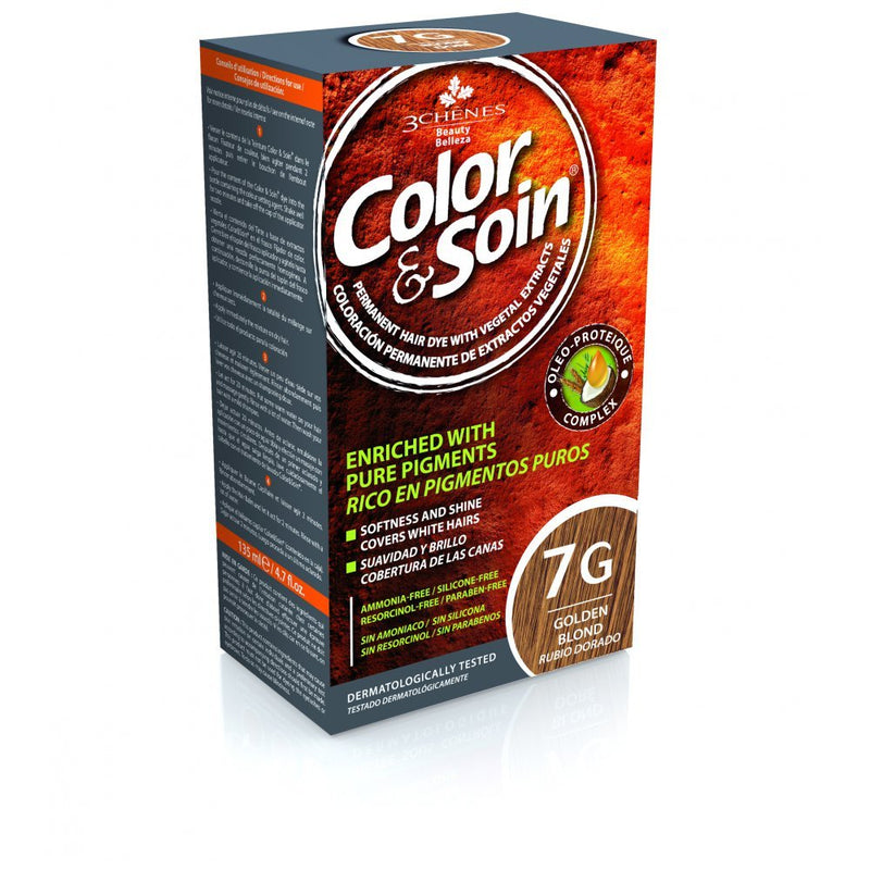 COLOR&SOIN Ilgalaikiai plaukų dažai be agresyvių medžiagų Nr.7G, Auksinės blondinės spalva 135ml