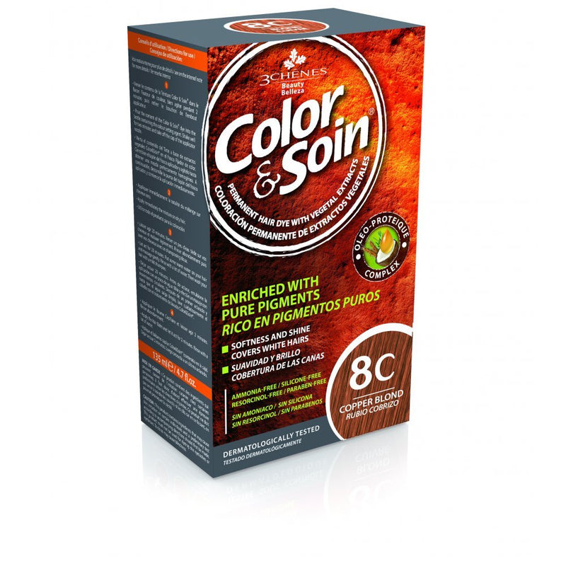 COLOR&SOIN Ilgalaikiai plaukų dažai be agresyvių medžiagų Nr.8C, Vario blondinės spalva 135ml