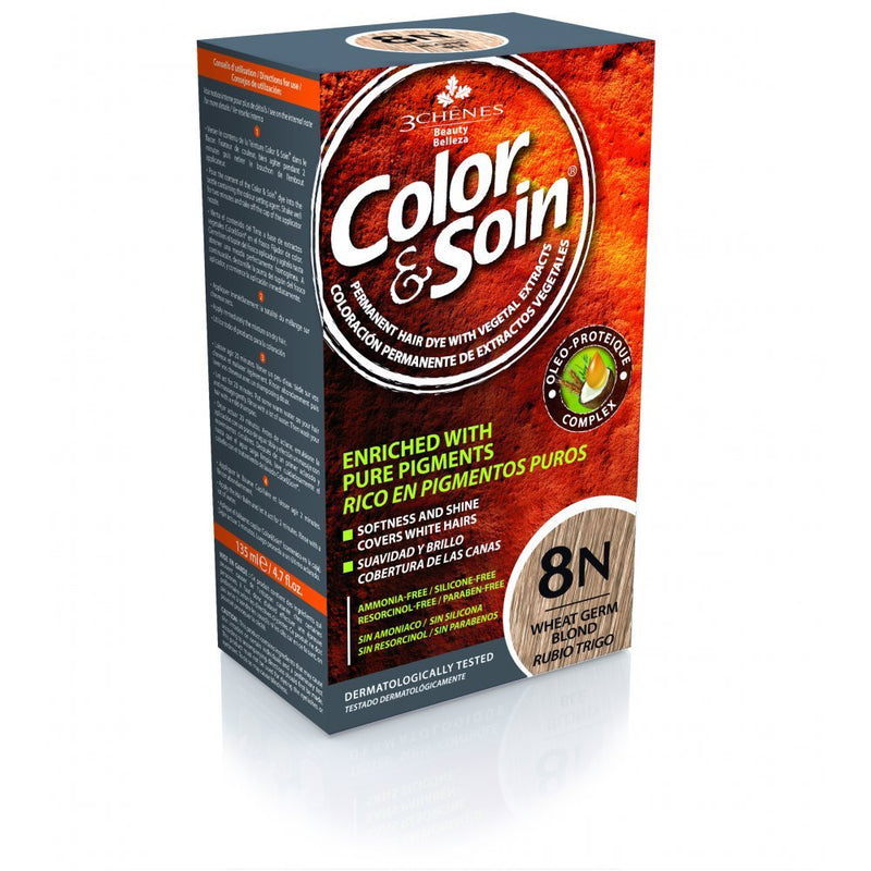 COLOR&SOIN Ilgalaikiai plaukų dažai be agresyvių medžiagų Nr.8N, Kviečių gemalų blondinės spalva 135ml
