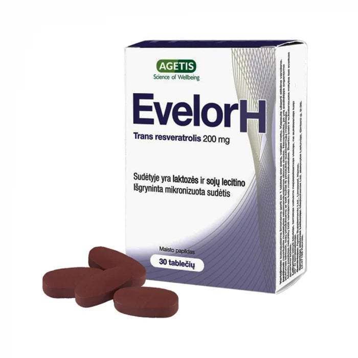 EVELOR H trans resveratrolis 200 mg, dengtos tabletės N30