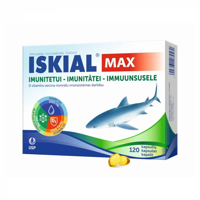 ISKIAL MAX ryklių kepenų aliejus + vitaminas D, kapsulės N120