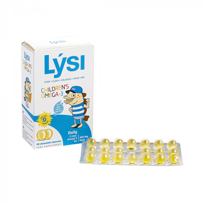 LYSI Children's Omega-3 žuvų taukai, tutti frutti skonio, kramt. kaps. N60