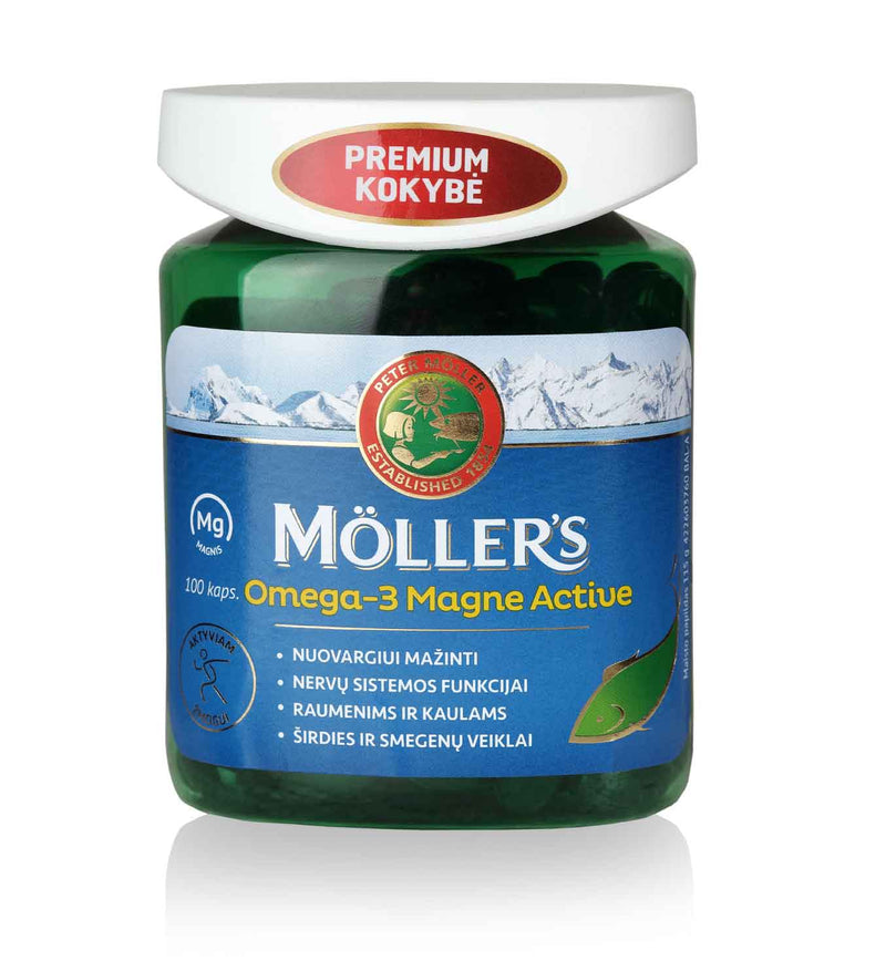 Möller’s Omega-3 Magne Active žuvų taukai, kapsulės N100